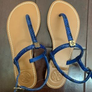 Tory Burch blue snake skin print sandals